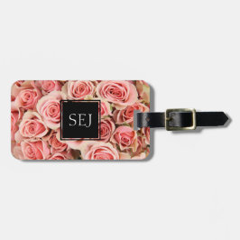 Personalisierte Blüten, rosa Rosen (Monogramm und  Gepäckanhänger