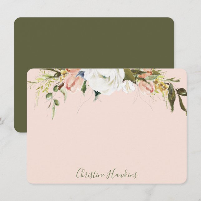 Personalisierte Blütenrosa Wasserfarben Blüten Mitteilungskarte (Vorne/Hinten)