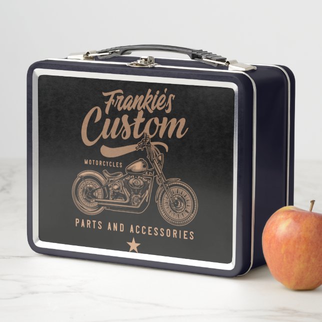 Personalisierte Bobber Motorradgarage Metall Brotdose (Beispiel)