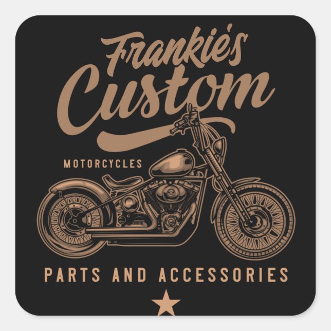 Personalisierte Bobber Motorradgarage Quadratischer Aufkleber (Vorderseite)