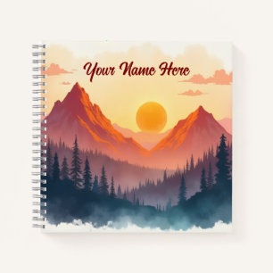 Personalisierte Boho-Berge bei Sonnenaufgang Notizbuch