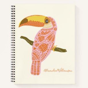 Personalisierte Boho-Folk-Art-Tukan-Rosa Modern Notizbuch