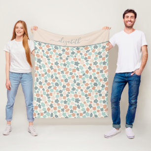 Personalisierte Boho Grün Pfirsich Rosa Blumen Fleecedecke