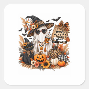 Personalisierte Boho-Halloween-Grusel-Vibes-Geiste Quadratischer Aufkleber