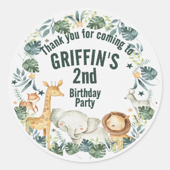 Personalisierte Boho Jungle Safari Tierkleber Runder Aufkleber (Vorderseite)