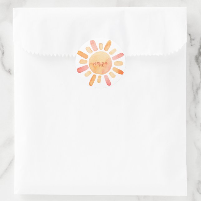 Personalisierte Boho Sonne und Regen Runder Aufkleber (Tasche)