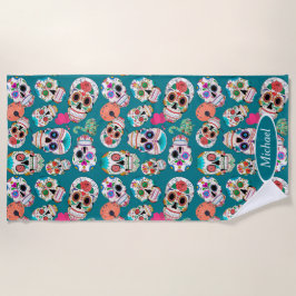 Personalisierte Boho Sugar Skulls Strandtuch