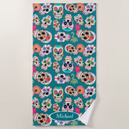 Personalisierte Boho Sugar Skulls Strandtuch