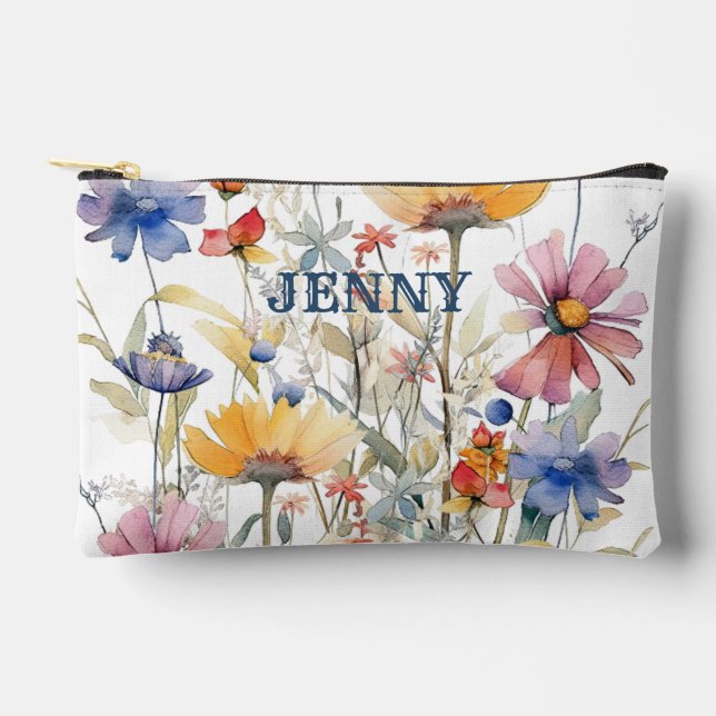 Personalisierte Boho-Wildblumen Druckknopfbeutel Zubehörtasche (Vorderseite)