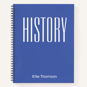 Personalisierte Bold Typografy History Subject Blu Notizbuch