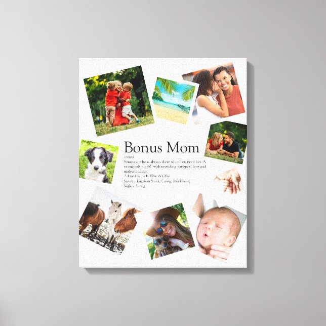 Personalisierte Bonus-Mama Definition 9 FotoCollag Leinwanddruck (Vorderseite)