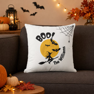 Personalisierte Boo-Hexe, Fledermäuse und Vollmond Kissen