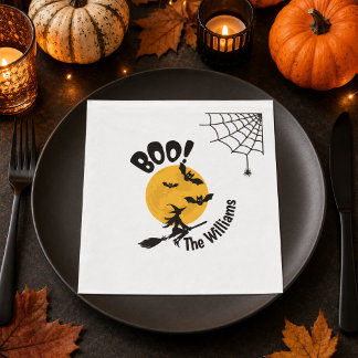 Personalisierte Boo-Hexe und Fledermäuse Halloween Serviette