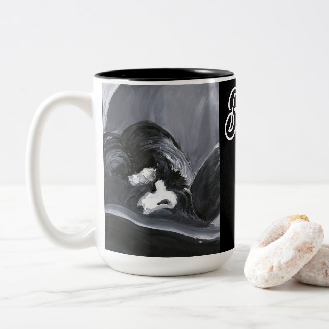 Personalisierte Border Collie Zweifarbige Tasse (Mit Donut)
