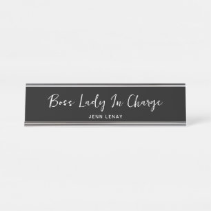 Personalisierte Boss Lady Chic Schwarz und Weiß Schreibtischnamensplakette