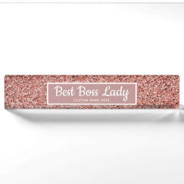 Personalisierte Boss Lady Rose Gold Glitzer Chic Namensplakette