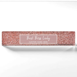 Personalisierte Boss Lady Rose Gold Glitzer Sparko Namensplakette