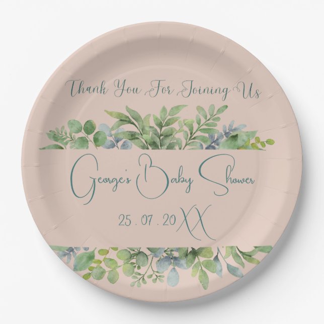 Personalisierte botanische Babydusche Pappteller (Vorderseite)