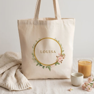 Personalisierte botanische Goldrose Tragetasche