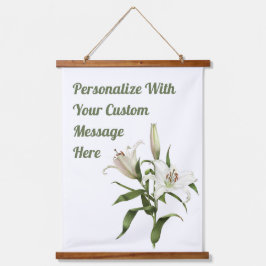 Personalisierte botanische Kunst der Weißen Lilie Wandteppich Mit Holzrahmen