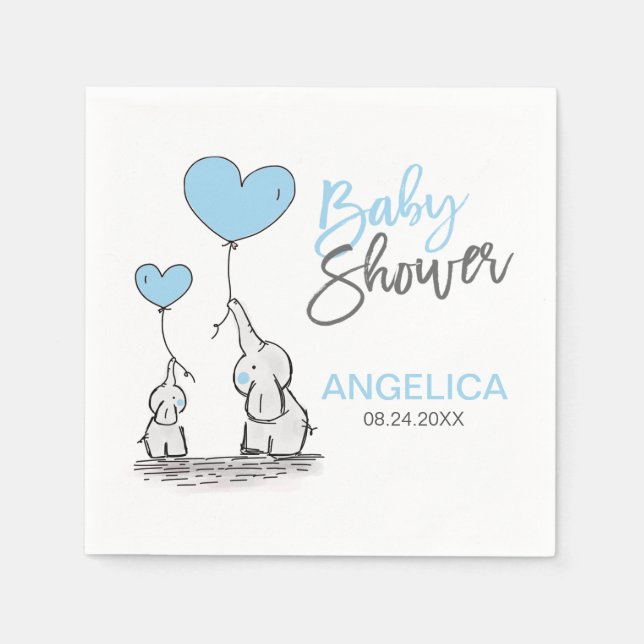 Personalisierte BOY Blue Elephant Mama & Baby Dusc Serviette (Vorderseite)