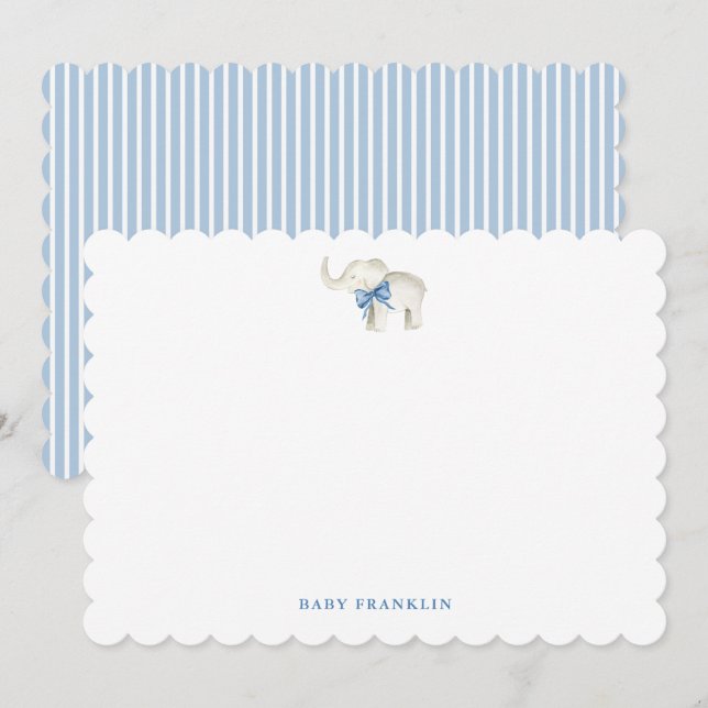 Personalisierte Boy Stationery Elephant Baby Dusch Dankeskarte (Vorne/Hinten)