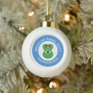 Personalisierte brasilianische Chanukka-Engelflagg Keramik Kugel-Ornament
