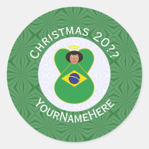 Personalisierte brasilianische Weihnachts-Engel-Fl Runder Aufkleber