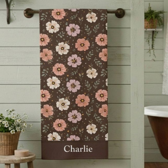 Personalisierte braune Blumen Badehandtuch (Von Creator hochgeladen)