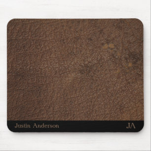 Personalisierte braune Ledermausunterlage mit Init Mousepad