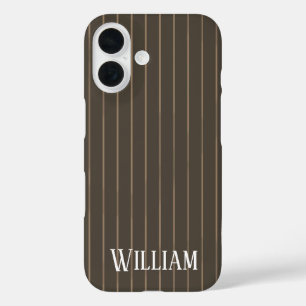 Personalisierte braune Retro-Pinstripes iPhone 16 Hülle