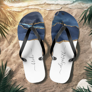 Personalisierte Braut Blau Gold Achat Hochzeit Flip Flops