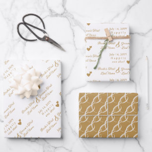 Personalisierte Braut & Groom Hochzeit Goldene Her Geschenkpapier Set