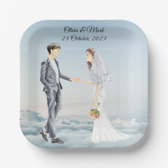 Personalisierte Braut & Groom Hochzeit Pappteller (Vorderseite)