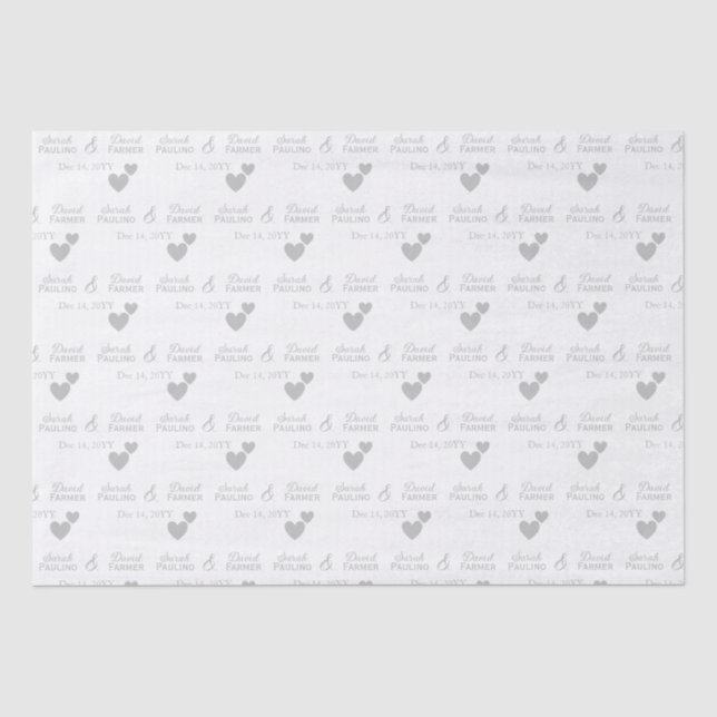 Personalisierte Braut & Groom Silberne Herzen Hoch Seidenpapier (Vorderseite)