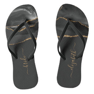 Personalisierte Braut Schwarz Gold Achat Hochzeit Flip Flops