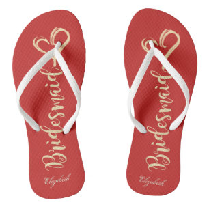 Personalisierte Brautjungfer mit Goldglitter, Herz Flip Flops