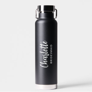 Personalisierte Brautjungfer-Name-Script Schwarz H Trinkflasche