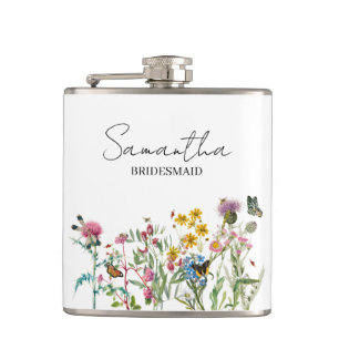 Personalisierte Brautjungfer-Wildblumen-Hochzeit Flachmann