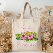 Personalisierte Brautjungfern-Hibiskus-Blumen-Tasc