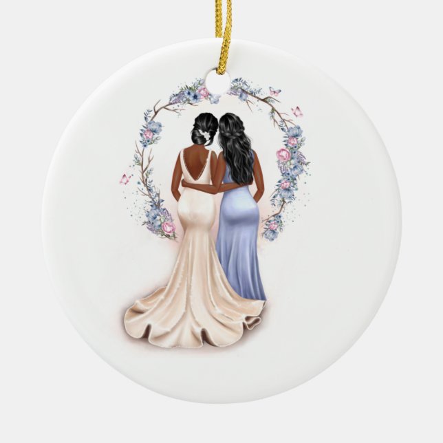 Personalisierte Bride & Bridesmaid Weihnachtsschmu Keramik Ornament (Vorne)