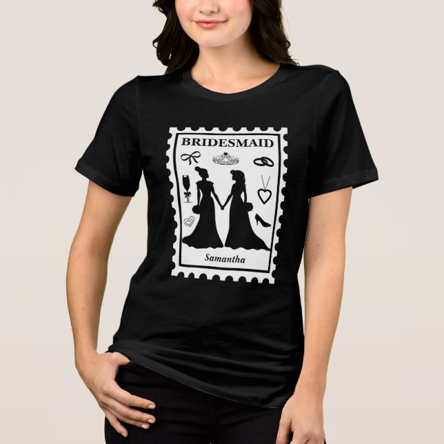 Personalisierte Bridesmaid-Briefmarke Tri-Blend Shirt (Vorderseite)