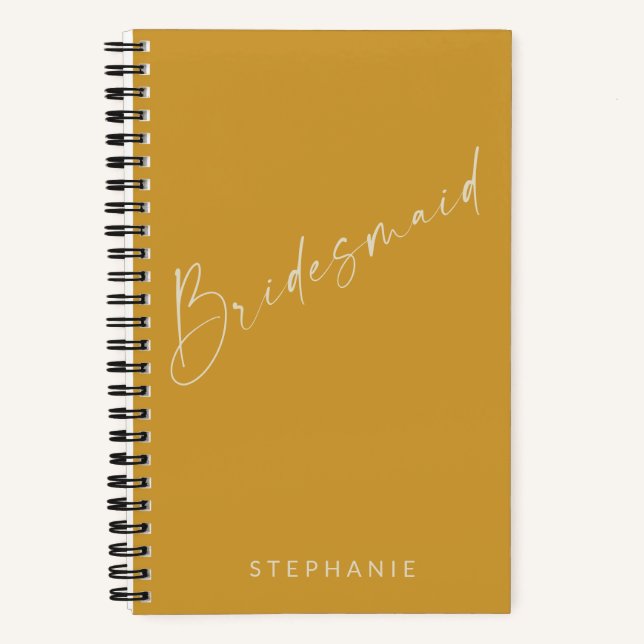 Personalisierte Bridesmaid Minimalistisch Gelb Ele Notizbuch (Vorderseite)