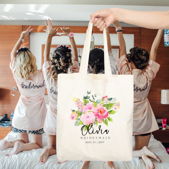 Personalisierte Bridesmaid-Tasche | Rosa Blume Tragetasche (Von Creator hochgeladen)