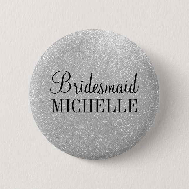 Personalisierte Bridesmaiktasten aus Silber-Glitze Button (Vorderseite)