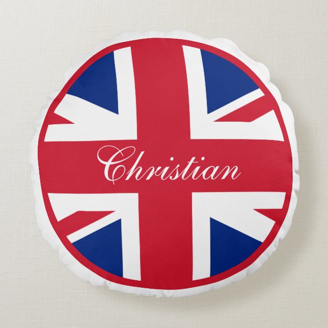 Personalisierte britische Flagge Rundes Kissen (Vorderseite)