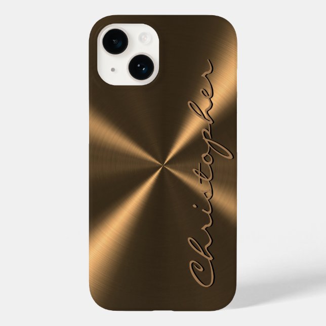 Personalisierte Bronze-Metallische Radialtextur Case-Mate iPhone 14 Hülle (Rückseite)