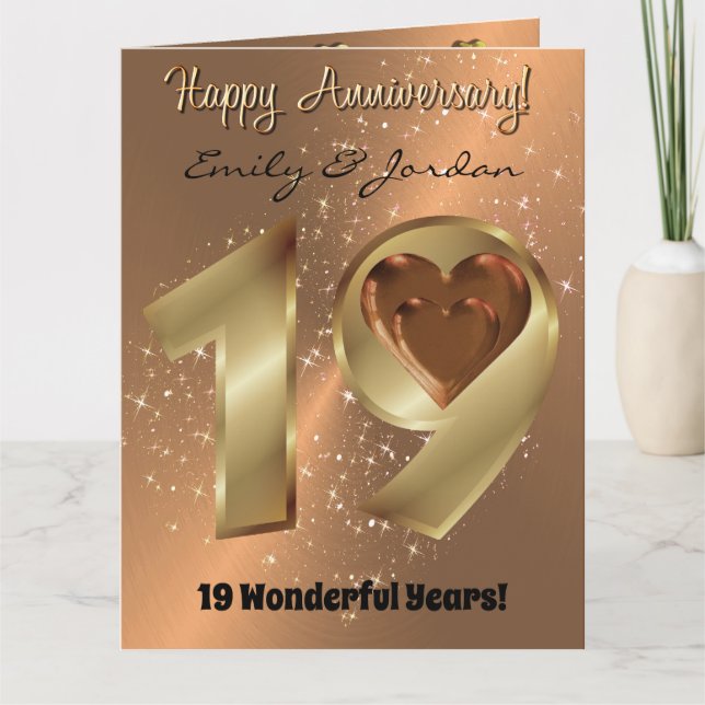 Personalisierte Bronzekarte zum 19. Hochzeitstag Karte (Vorderseite)