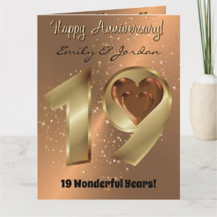 Personalisierte Bronzekarte zum 19. Hochzeitstag Karte