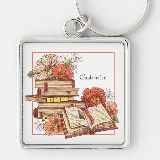 Personalisierte Bücher und Blume Schlüsselanhänger (Vorne)